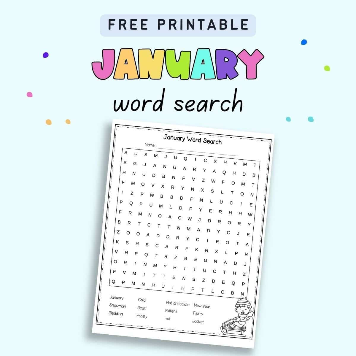 January Word Search Free Printable The Artisan Life