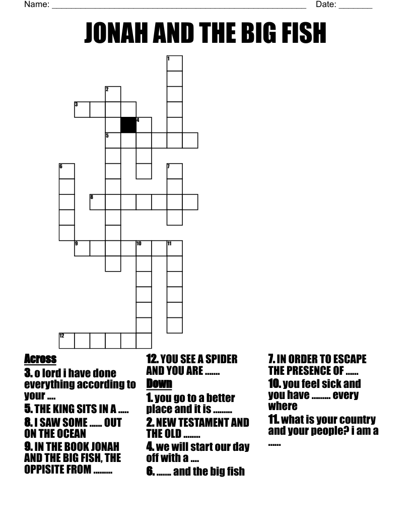 JONAH AND THE BIG FISH Crossword WordMint