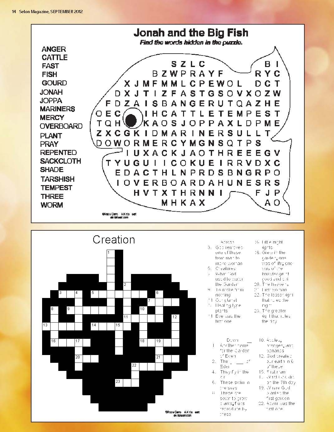 Jonah The Big Fish Crossword