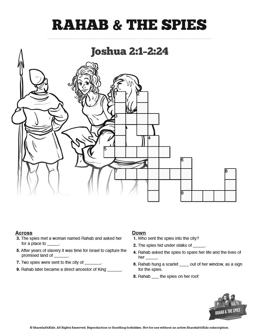 Rahab Bible Story Printable Crossword Puzzles