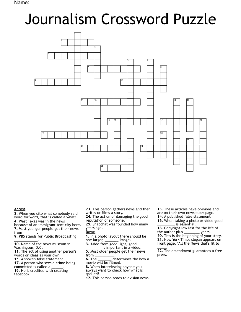 Journalism Crossword Puzzle WordMint Journalism Crossword Puzzle WordMint