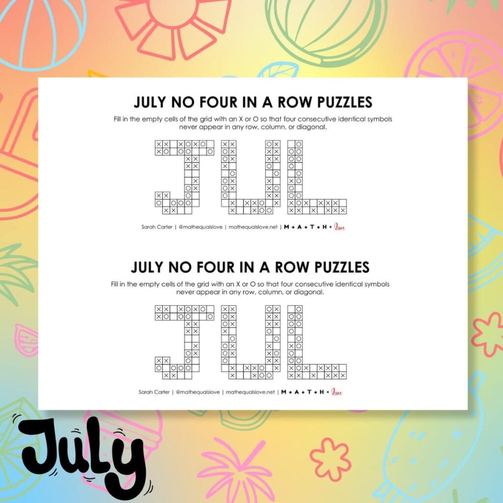 July No Four In A Row Logic Puzzles Free PDF 
