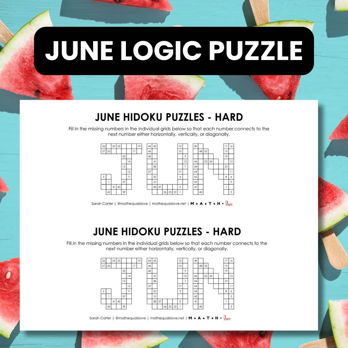 June Hidoku Puzzles Math Love