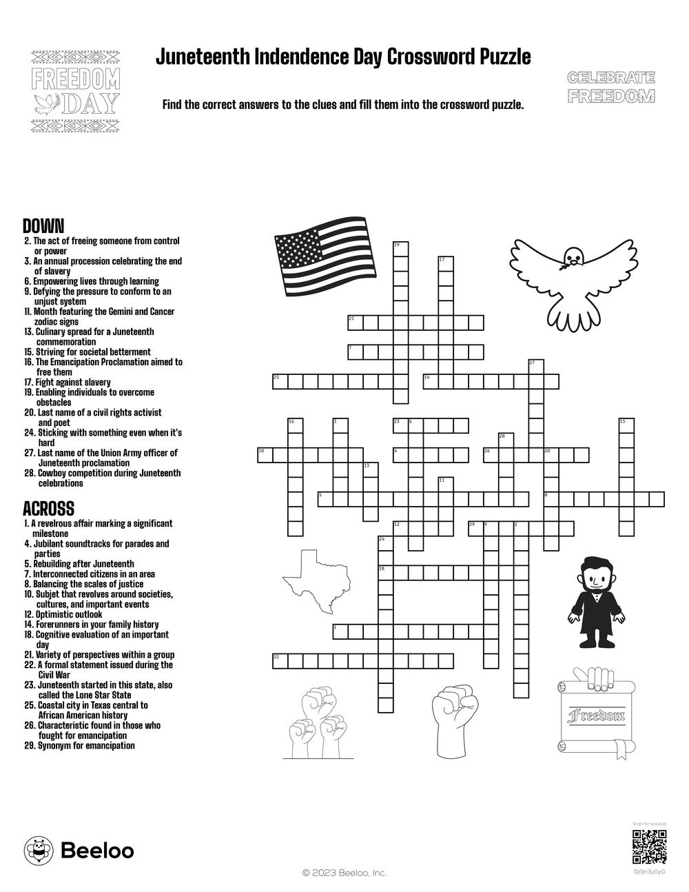 Juneteenth themed Crossword Puzzles Beeloo Printable Crafts And Activities For Kids Juneteenth themed Crossword Puzzles Beeloo Printable Crafts And Activities For Kids