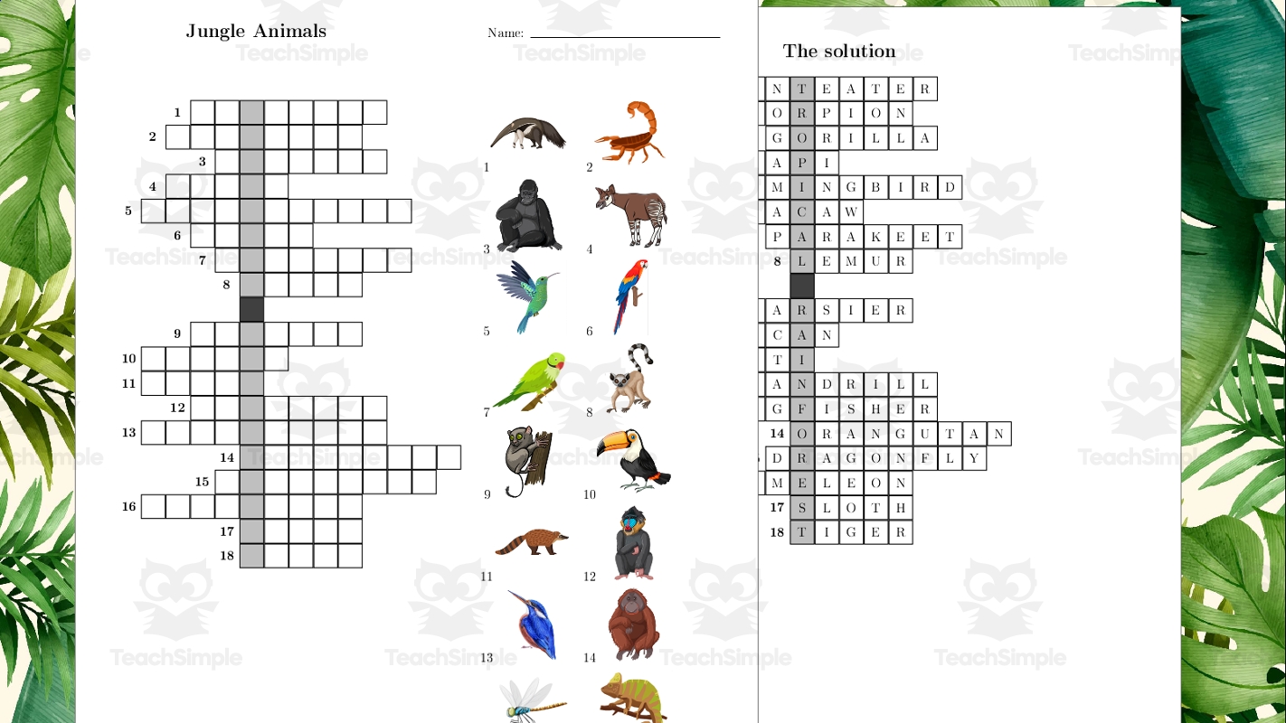 Jungle Animals Crossword Puzzle By Teach Simple Jungle Animals Crossword Puzzle By Teach Simple
