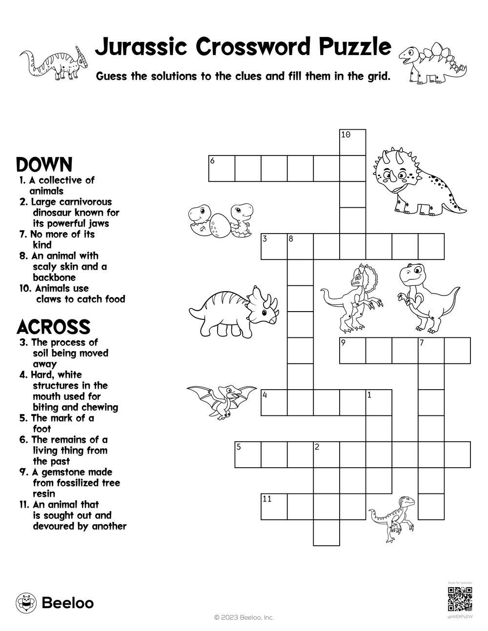 Jurassic Crossword Puzzle Beeloo Printable Crafts And Activities For Kids Jurassic Crossword Puzzle Beeloo Printable Crafts And Activities For Kids