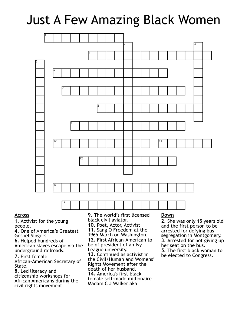 Just A Few Amazing Black Women Crossword WordMint