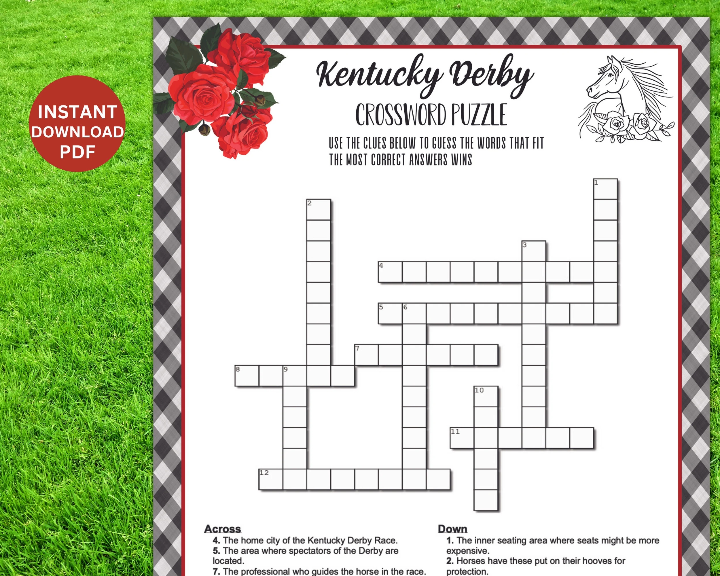 Kentucky Derby Crossword Puzzle Game Belmont Party Quiz Adults Kids Printable Preakness Activity Instant Classroom Or Family Idea Etsy