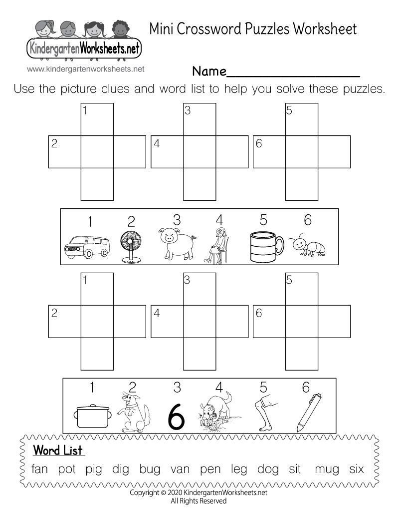 Kindergarten Crossword Puzzles Worksheet Kindergarten Crossword Puzzles Worksheet