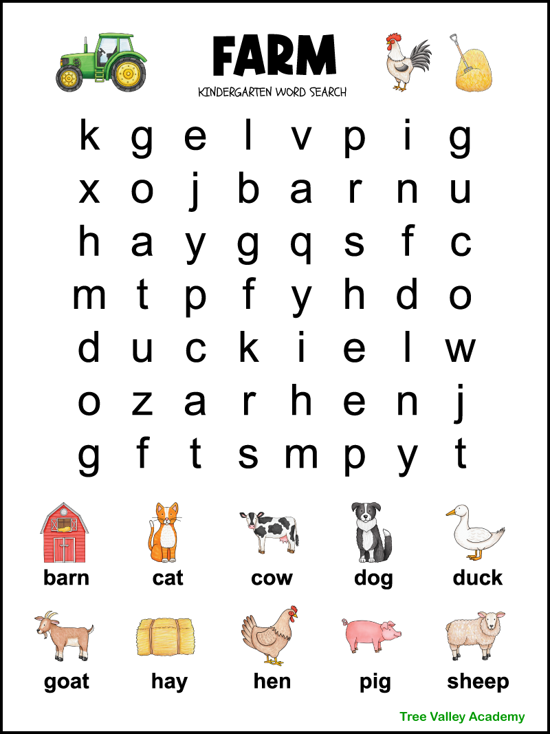 Kindergarten Farm Word Search Tree Valley Academy Kindergarten Farm Word Search Tree Valley Academy