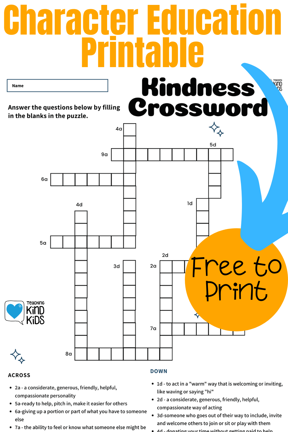 Kindness Crossword Puzzle To Help Teach SEL Vocabulary Kindness Crossword Puzzle To Help Teach SEL Vocabulary