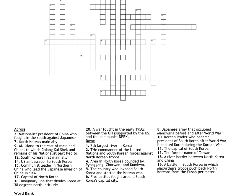 Korean War Crossword WordMint