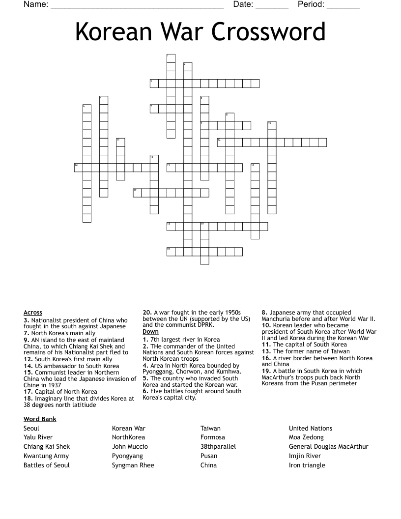 Korean War Crossword WordMint