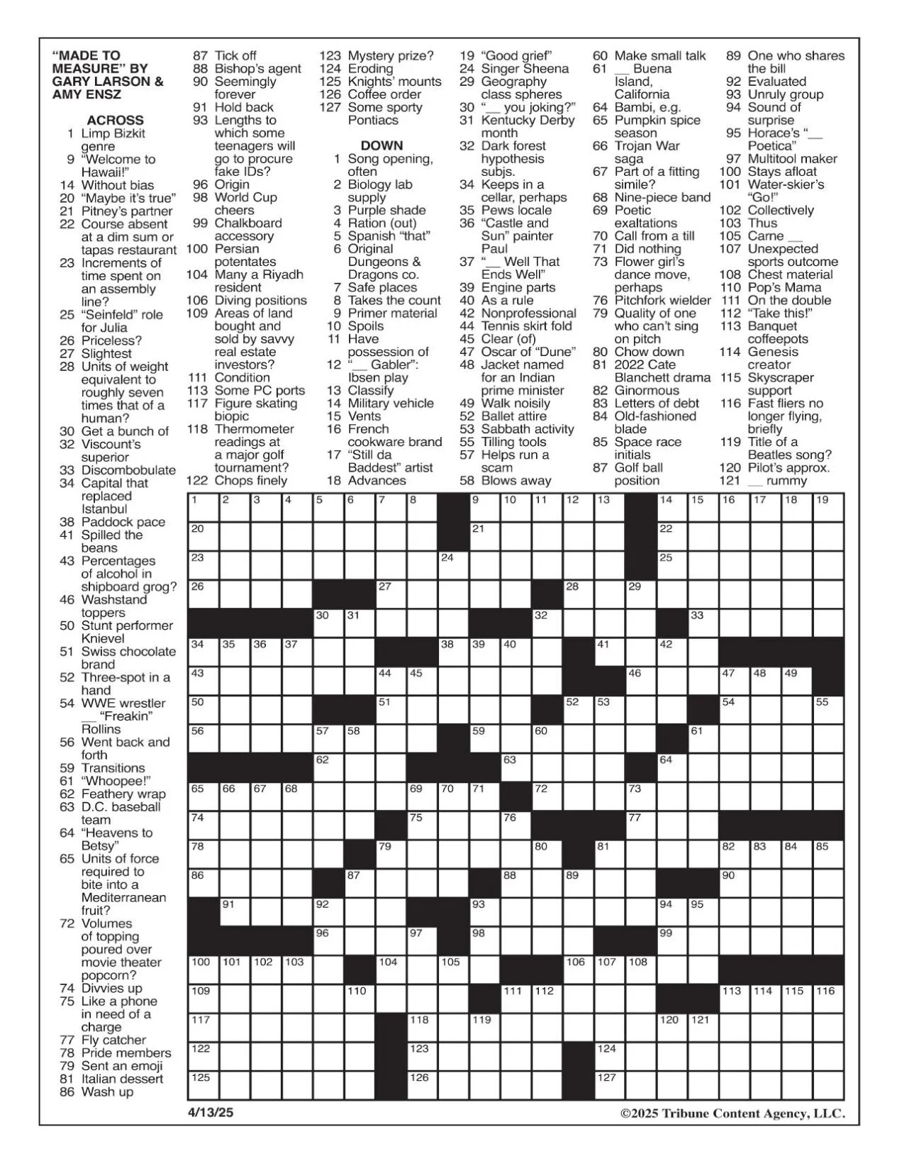 LA Times Crossword April 13 2025 Crosswords Yakimaherald