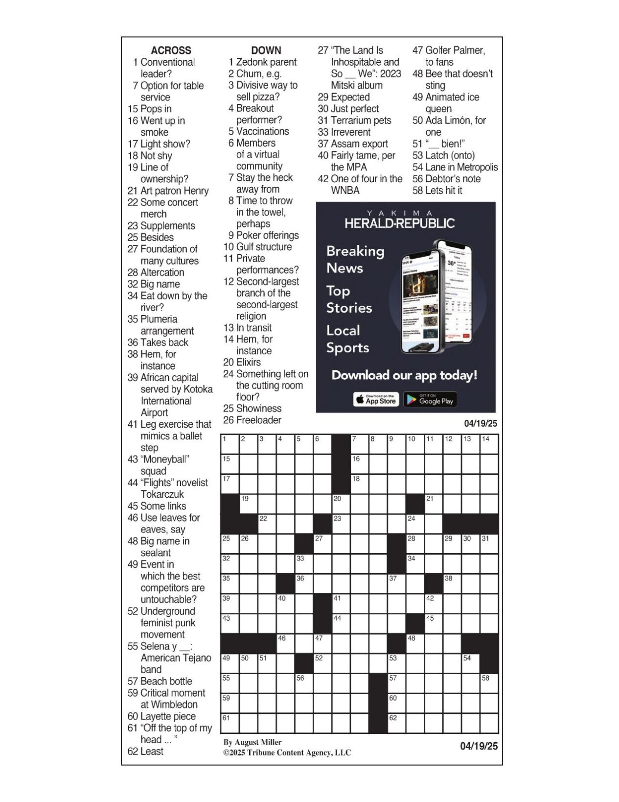 LA Times Crossword April 19 2025 Crosswords Yakimaherald LA Times Crossword April 19 2025 Crosswords Yakimaherald