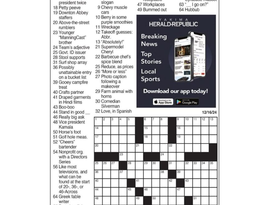 LA Times Crossword Dec 16 2024 Crosswords Yakimaherald