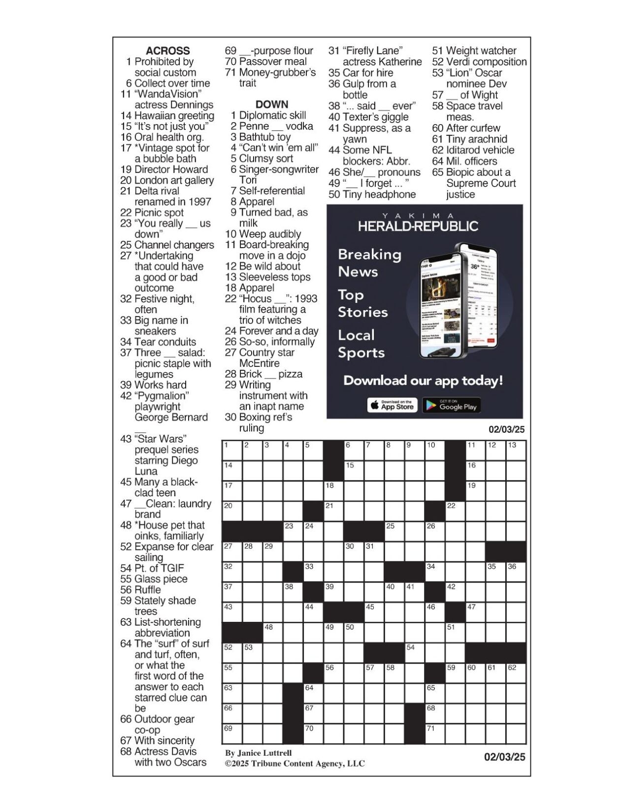 LA Times Crossword Feb 3 2025 Crosswords Yakimaherald LA Times Crossword Feb 3 2025 Crosswords Yakimaherald