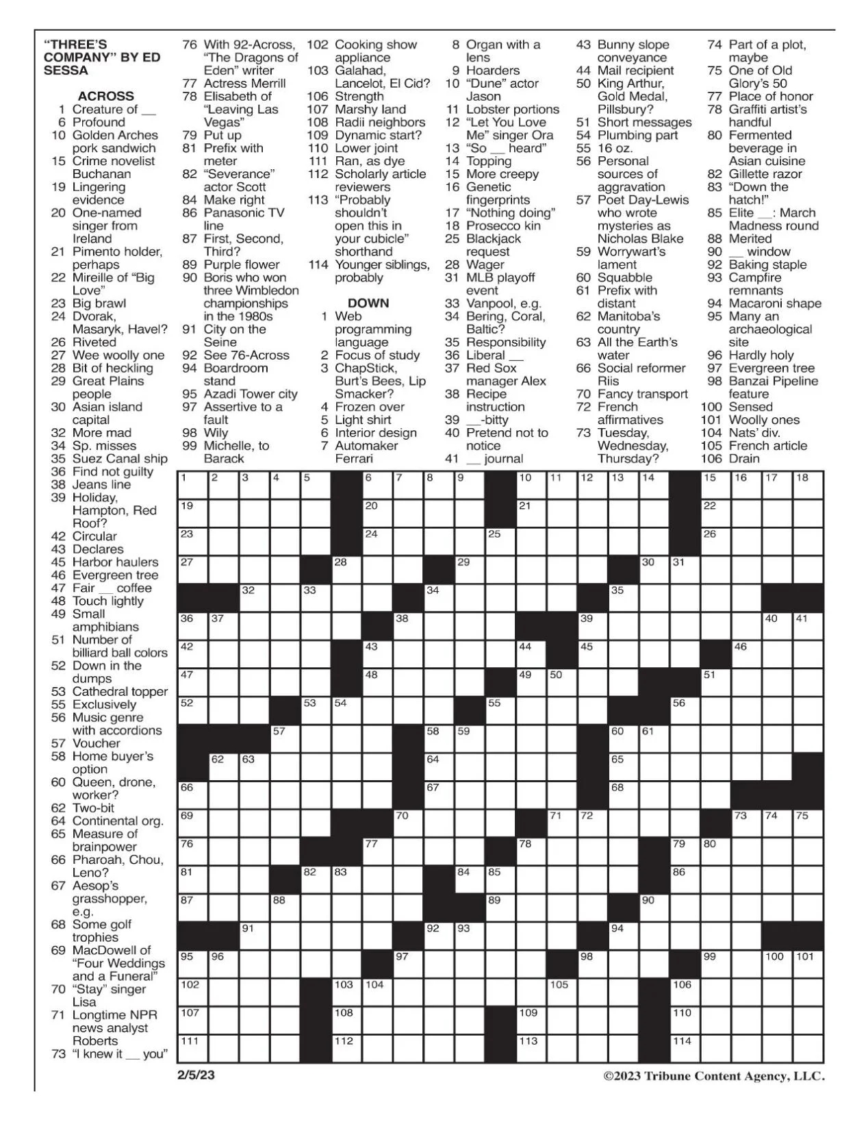 LA Times Crossword Feb 5 2023 Crosswords Yakimaherald LA Times Crossword Feb 5 2023 Crosswords Yakimaherald