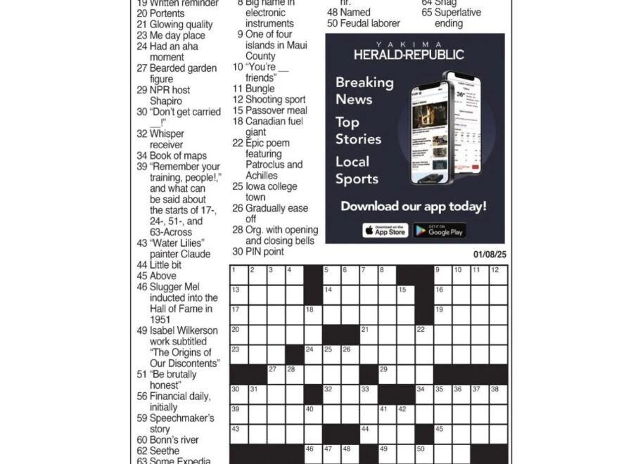 LA Times Crossword Jan 8 2025 Crosswords Yakimaherald