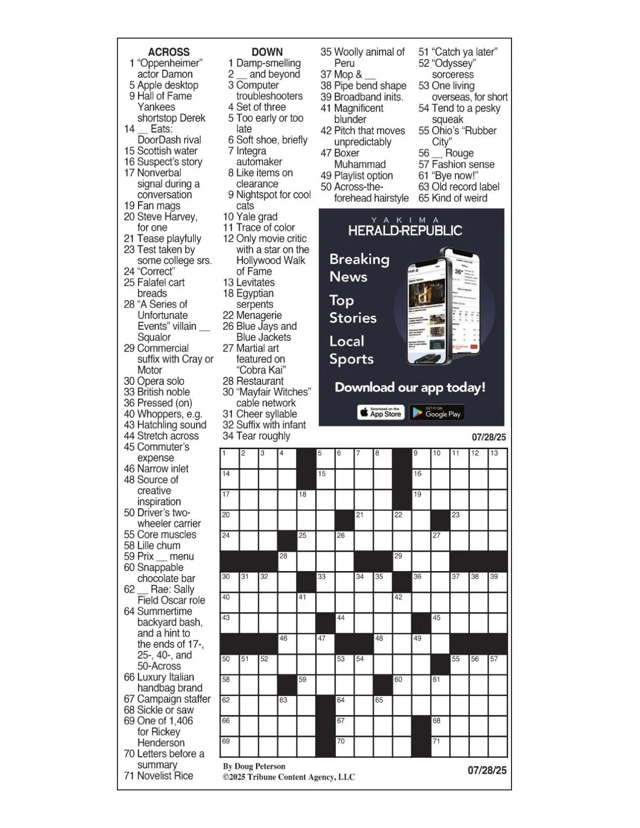LA Times Crossword July 28 2025 Crosswords Yakimaherald