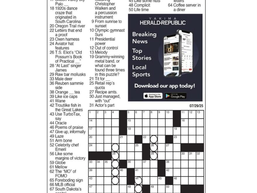 LA Times Crossword July 29 2025 Crosswords Yakimaherald