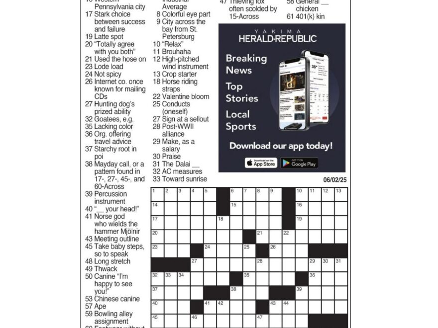 LA Times Crossword June 2 2025 Crosswords Yakimaherald