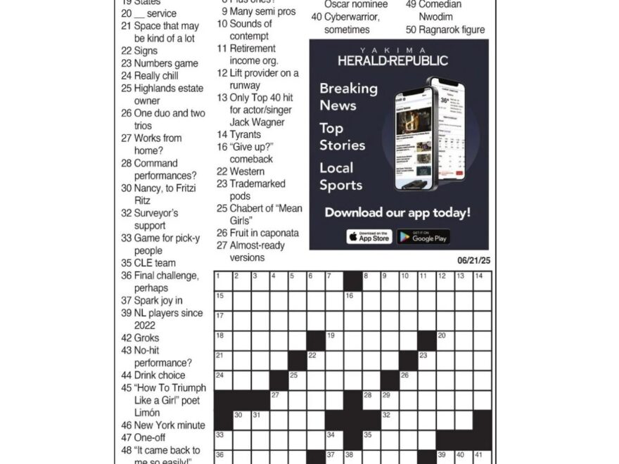 LA Times Crossword June 21 2025 Crosswords Yakimaherald