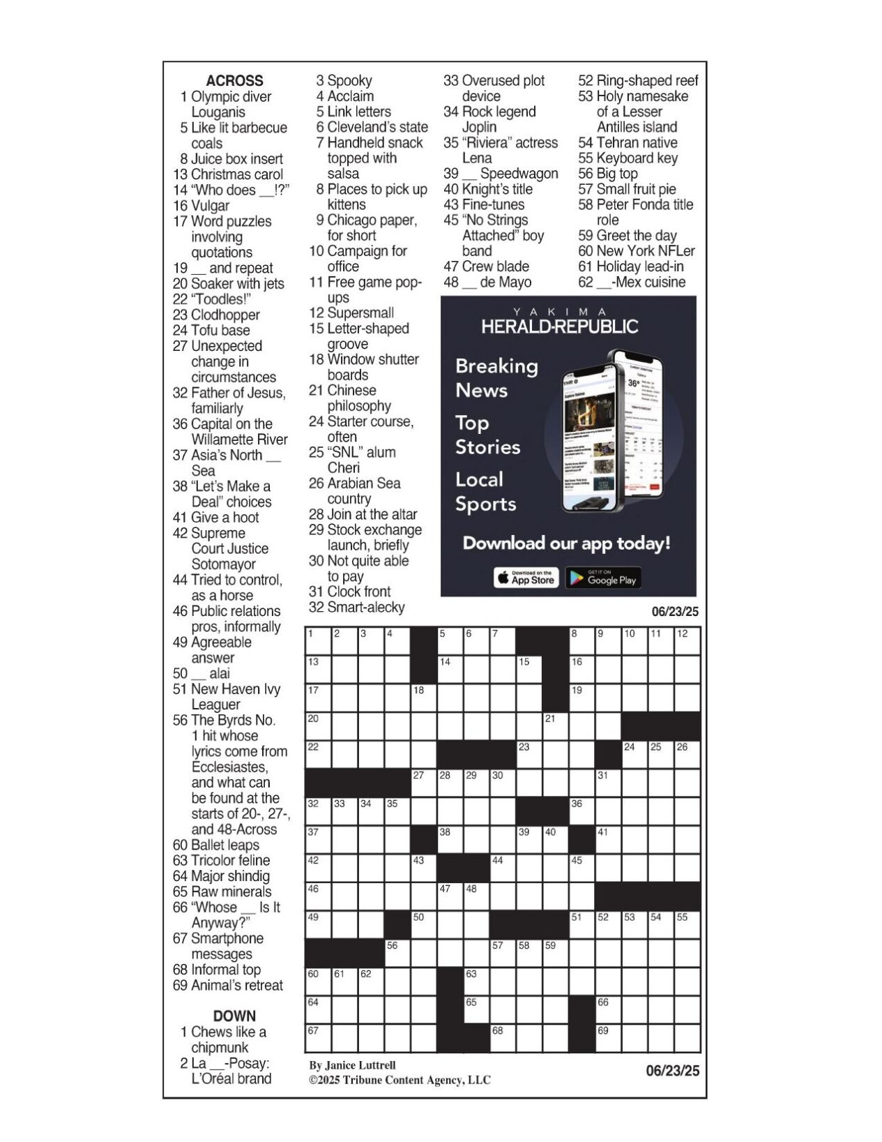 LA Times Crossword June 23 2025 Crosswords Yakimaherald LA Times Crossword June 23 2025 Crosswords Yakimaherald