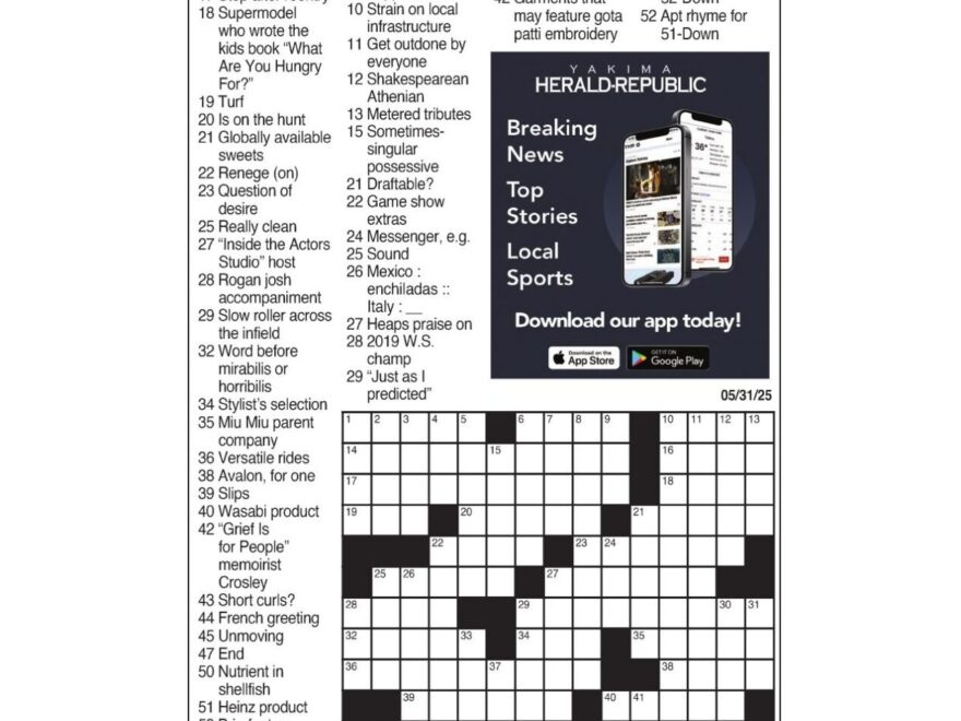 LA Times Crossword May 31 2025 Crosswords Yakimaherald