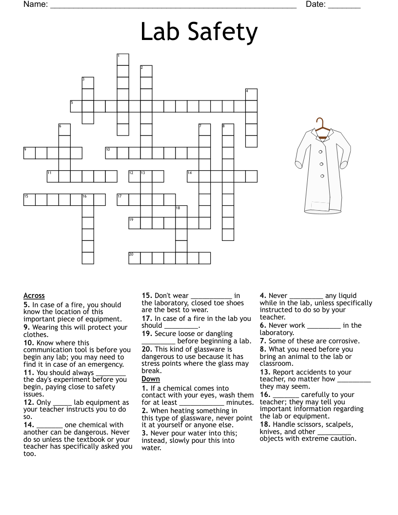 Lab Safety Crossword WordMint