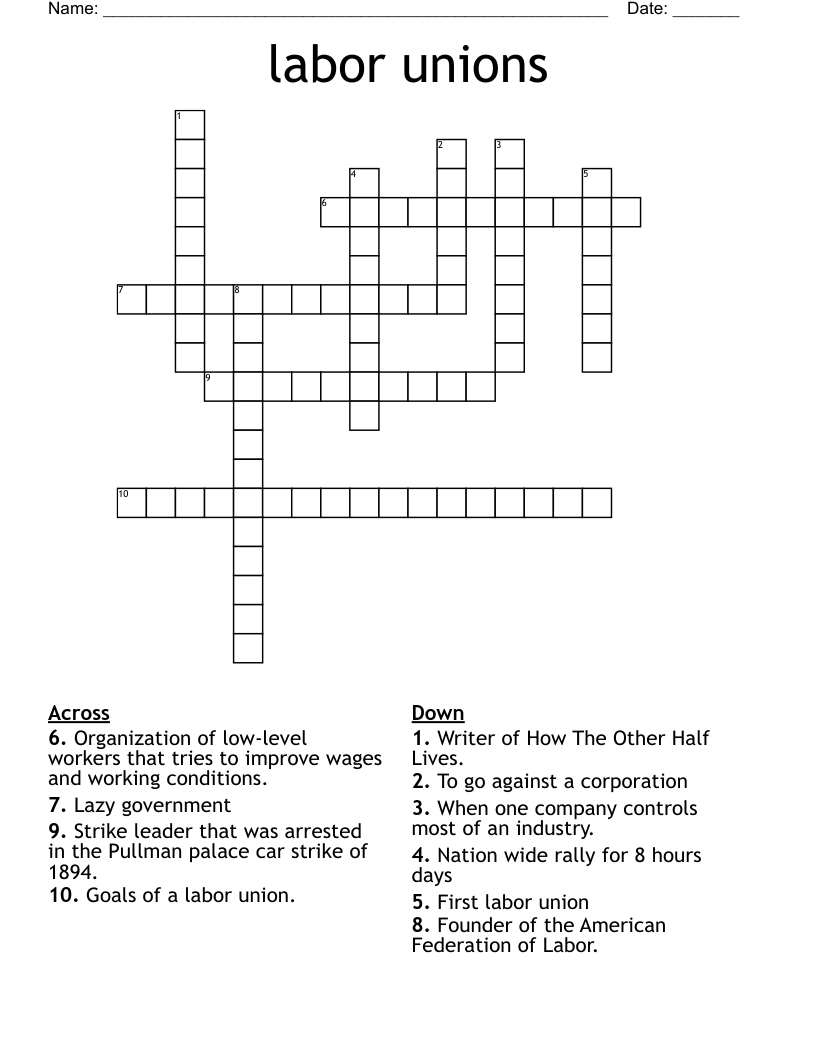 Labor Unions Crossword WordMint