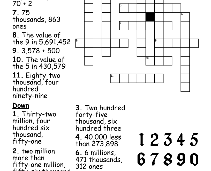 Large Numbers Crossword WordMint