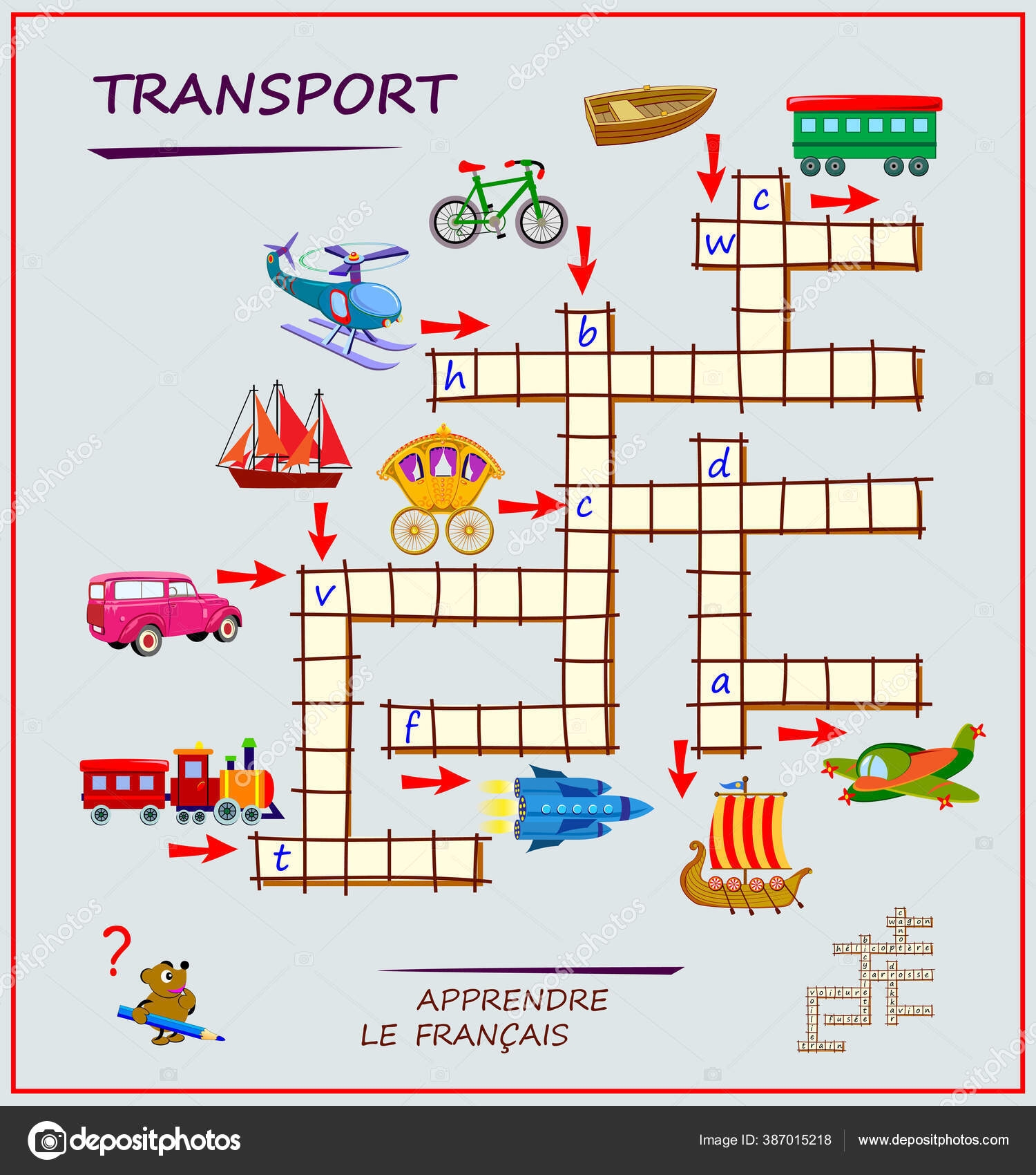 Learn French Crossword Puzzle Game Transport Educational Page Children Study Stock Vector By Nataljacernecka 387015218