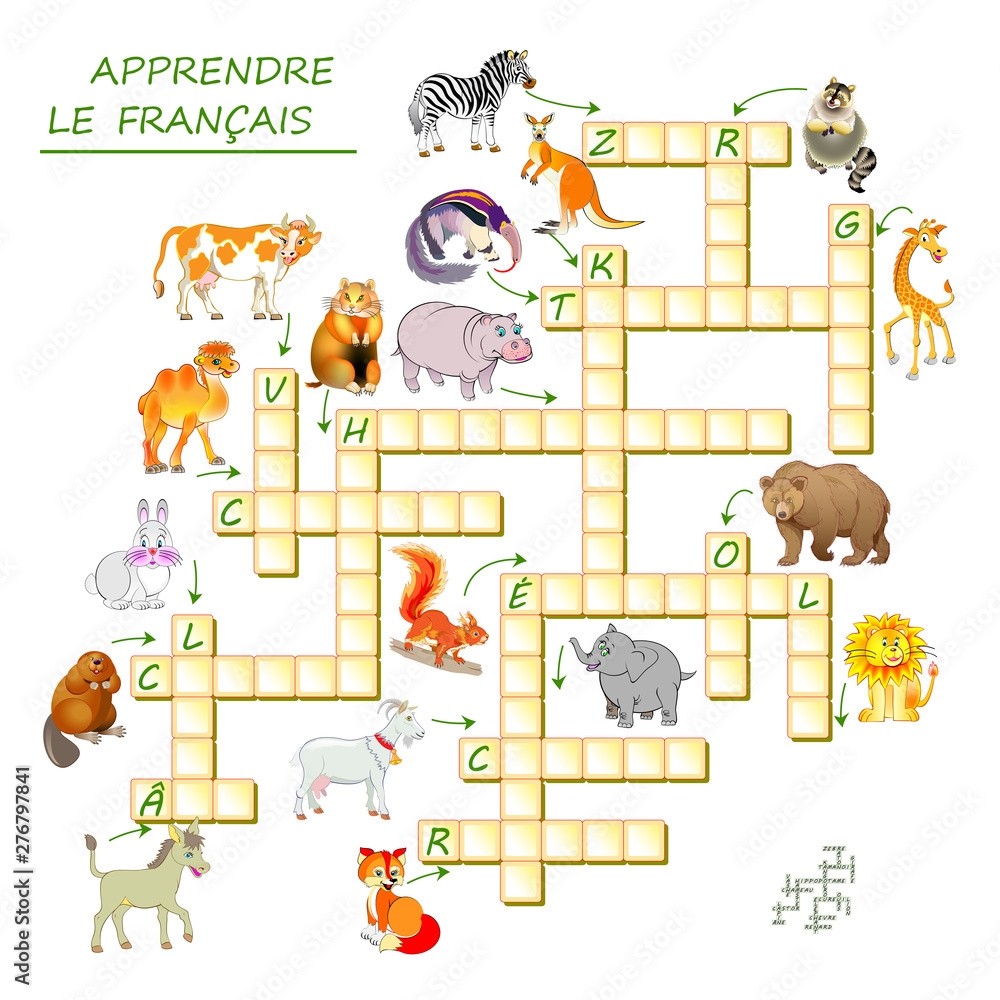 Learn French Crossword Puzzle Game With Animals Educational Page For Children To Study French Language And Words Printable Worksheet For Kids Textbook Back To School Vector Cartoon Image Stock Vector Adobe Learn French Crossword Puzzle Game With Animals Educational Page For Children To Study French Language And Words Printable Worksheet For Kids Textbook Back To School Vector Cartoon Image Stock Vector Adobe
