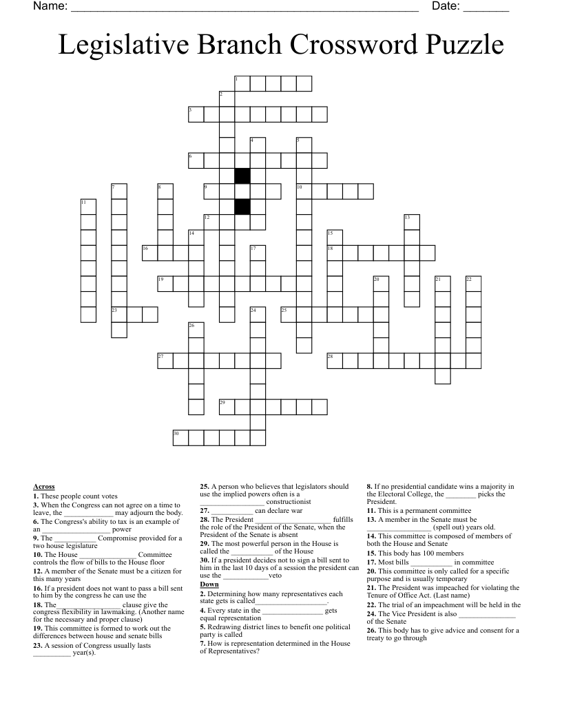 Legislative Branch Crossword Puzzle WordMint Legislative Branch Crossword Puzzle WordMint