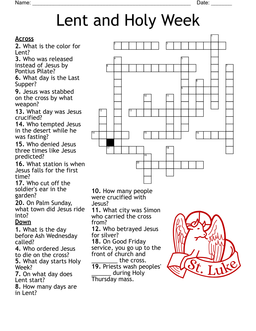 Lent And Holy Week Crossword WordMint