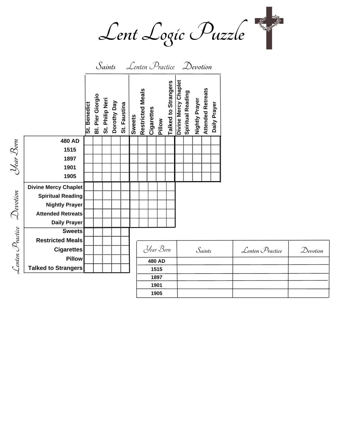Lent Logic Puzzle Printable Logic Puzzle Games Catholic Saints Instant Download Etsy Lent Logic Puzzle Printable Logic Puzzle Games Catholic Saints Instant Download Etsy