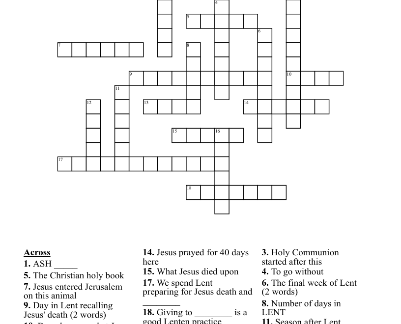 LENTEN CROSSWORD WordMint