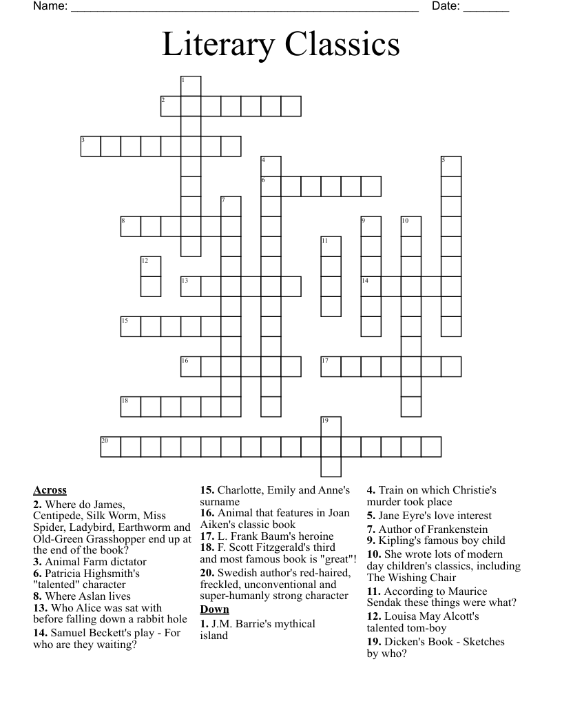 Literary Classics Crossword WordMint