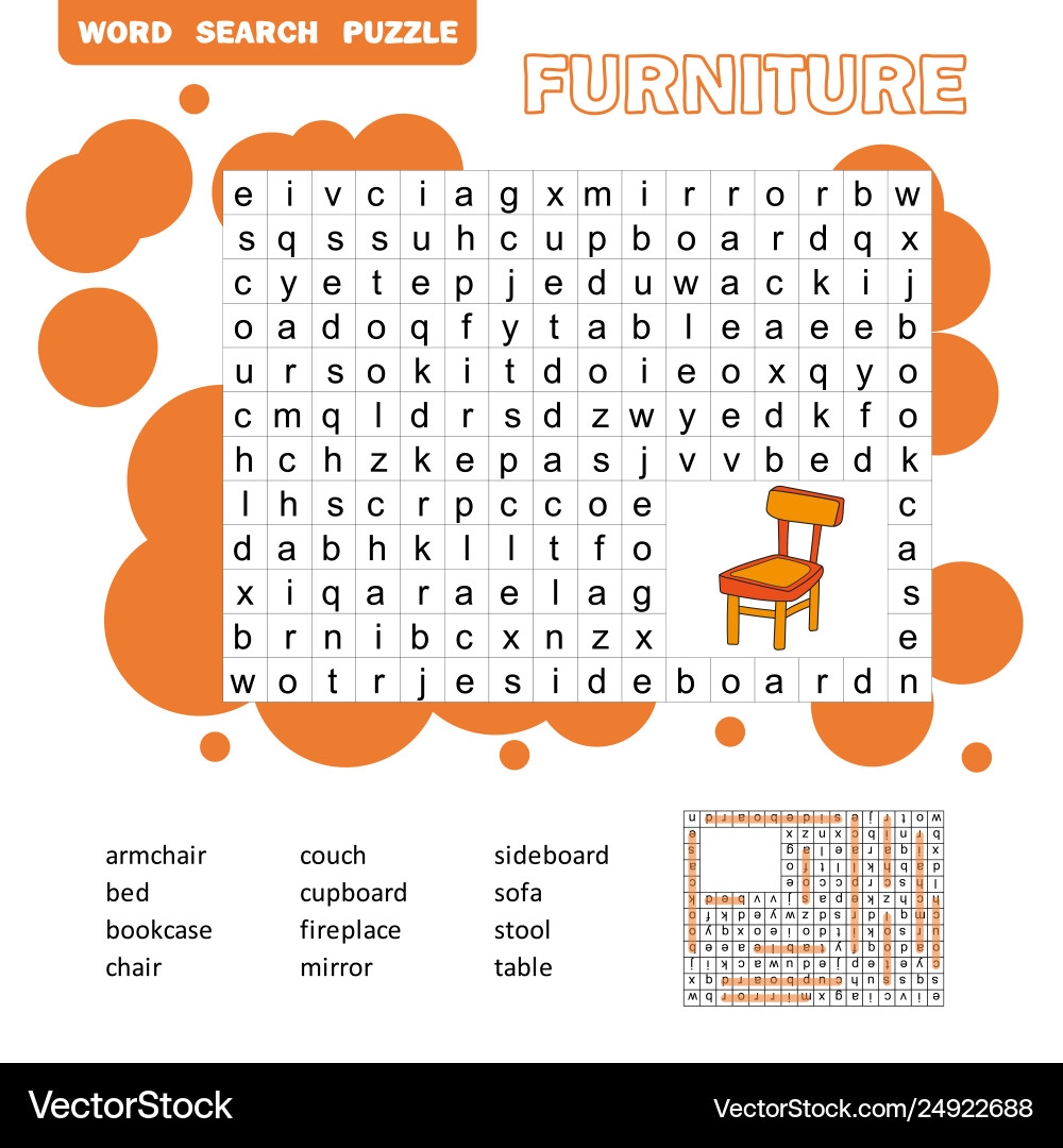 Living Room Furniture Word Search Royalty Free Vector Image