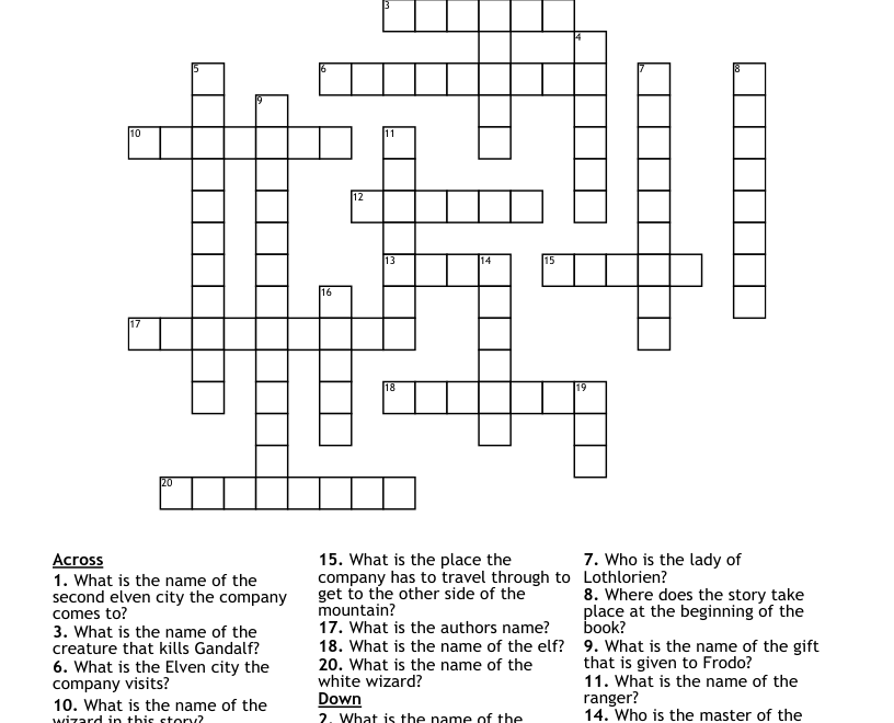 Lord Of The Rings The Fellowship Of The Ring Crossword WordMint