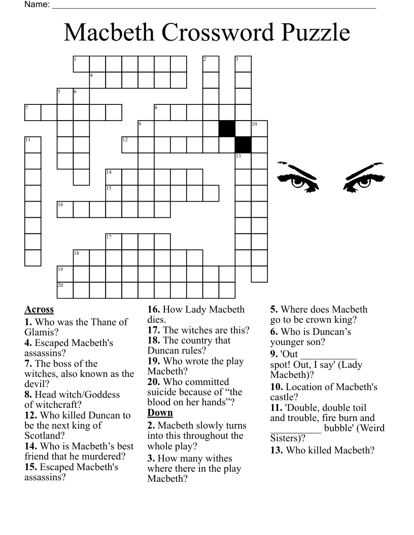 Free Printable Crossword Puzzle Shakespeare Macbeth Answers