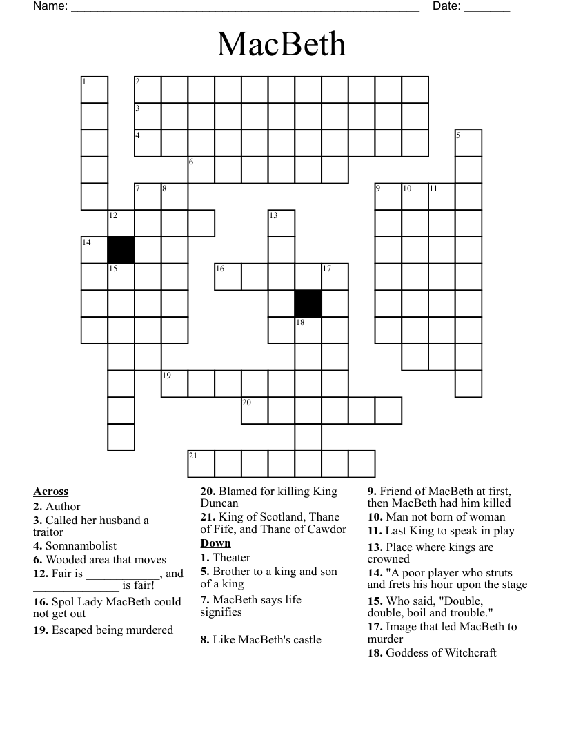 MacBeth Crossword WordMint