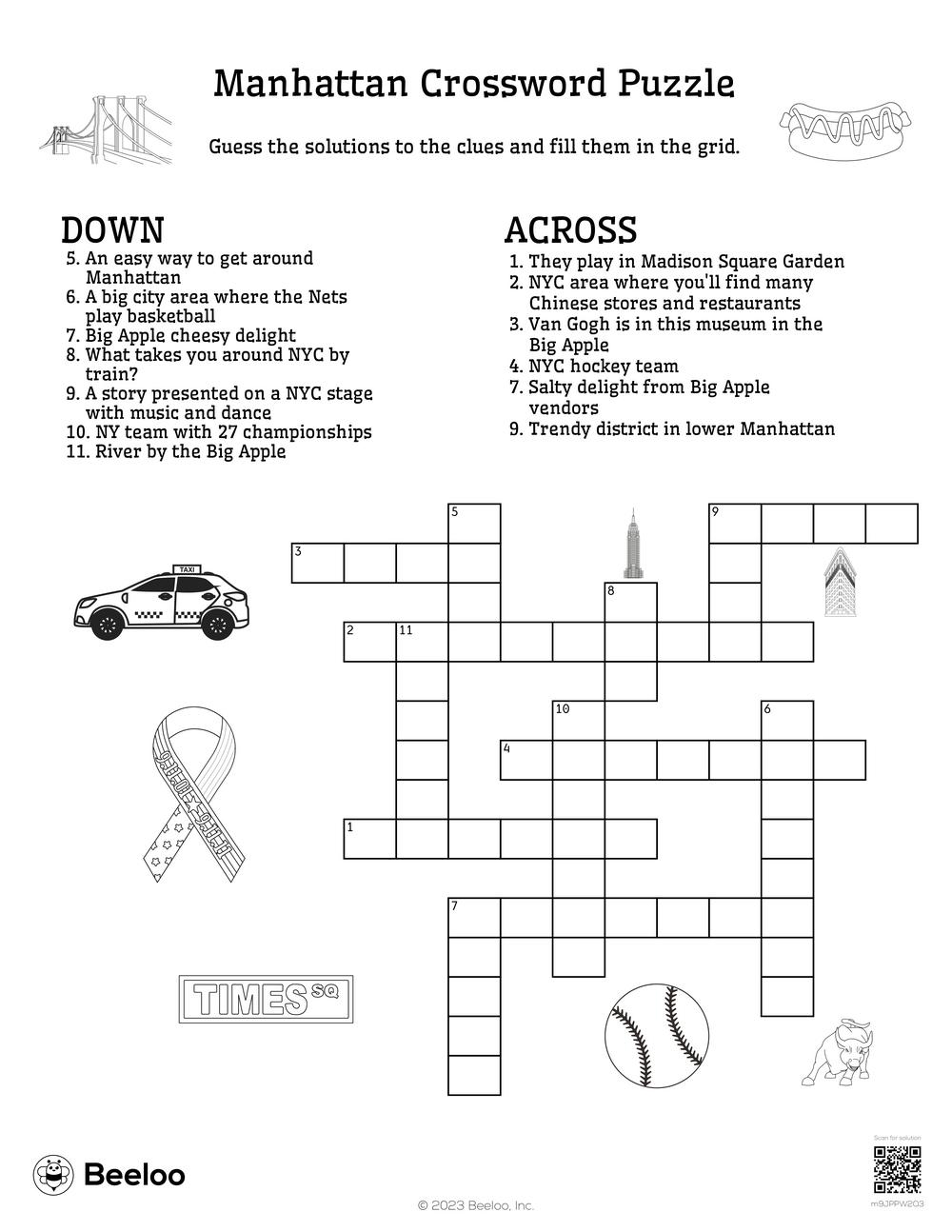 Manhattan Crossword Puzzle Beeloo Printable Crafts And Activities For Kids