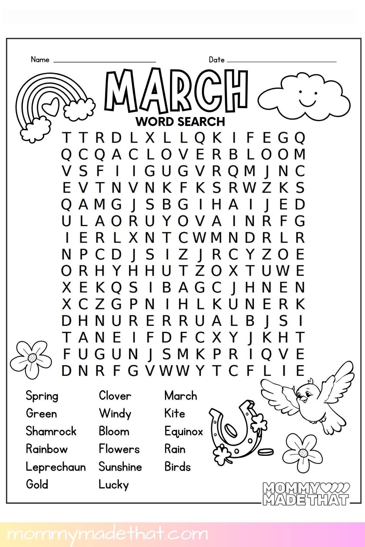 March Crossword Puzzle Printable