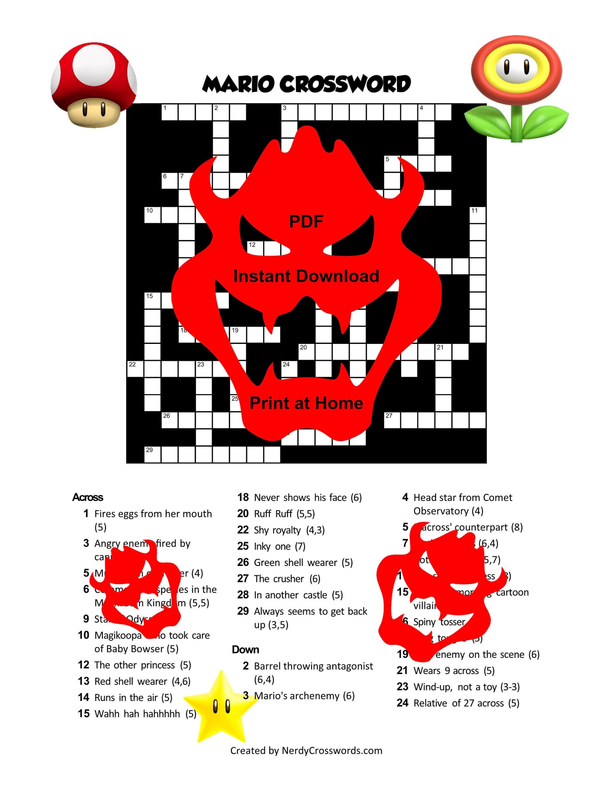 Mario Crossword Digital Download Easy Simple Basic Crossword Etsy Mario Crossword Digital Download Easy Simple Basic Crossword Etsy