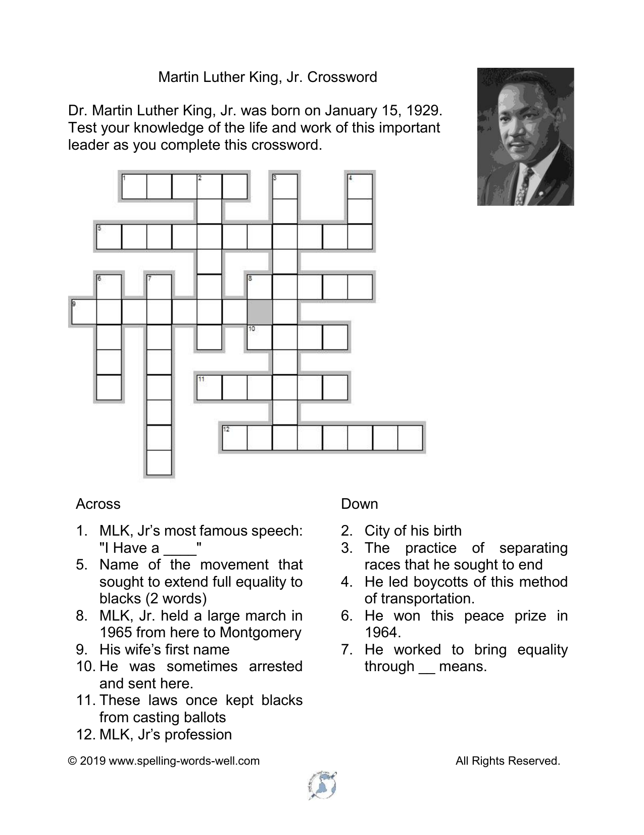 Mlk Crossword Printable
