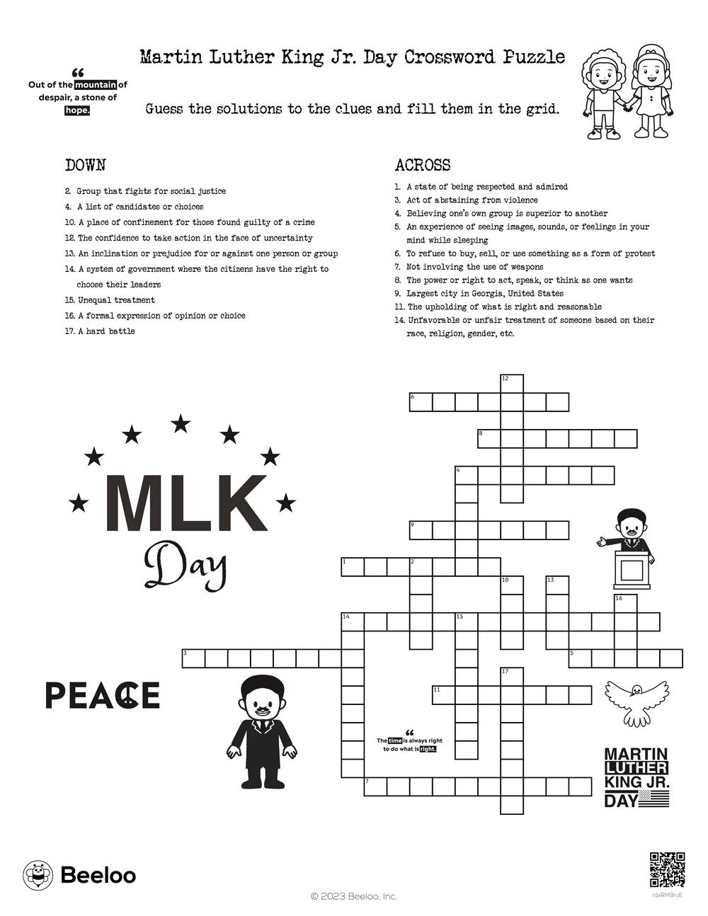 Martin Luther King Jr Day Crossword Puzzle Beeloo Printable Crafts And Activities For Kids Martin Luther King Jr Day Crossword Puzzle Beeloo Printable Crafts And Activities For Kids