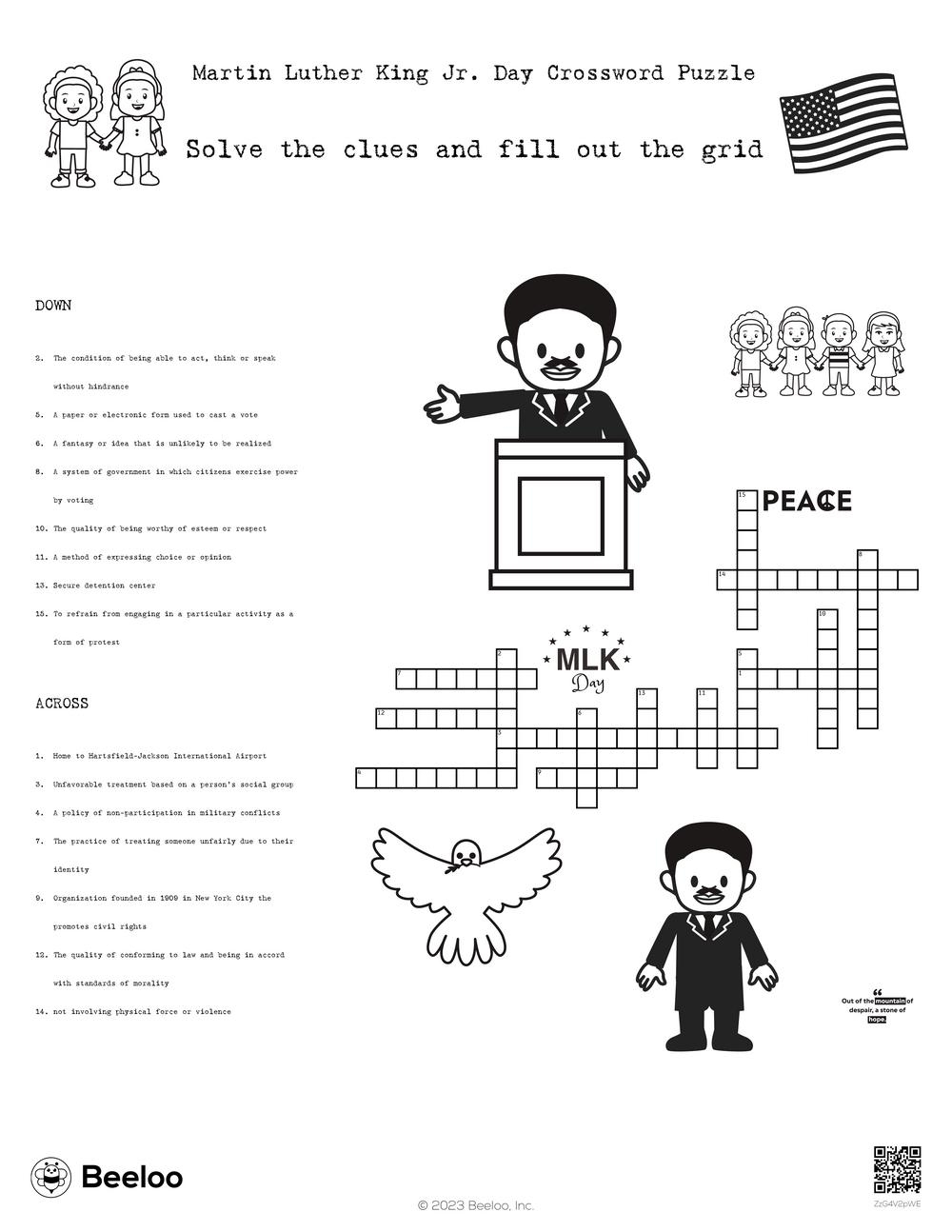 Martin Luther King Jr Day Crossword Puzzle Beeloo Printable Crafts And Activities For Kids Martin Luther King Jr Day Crossword Puzzle Beeloo Printable Crafts And Activities For Kids