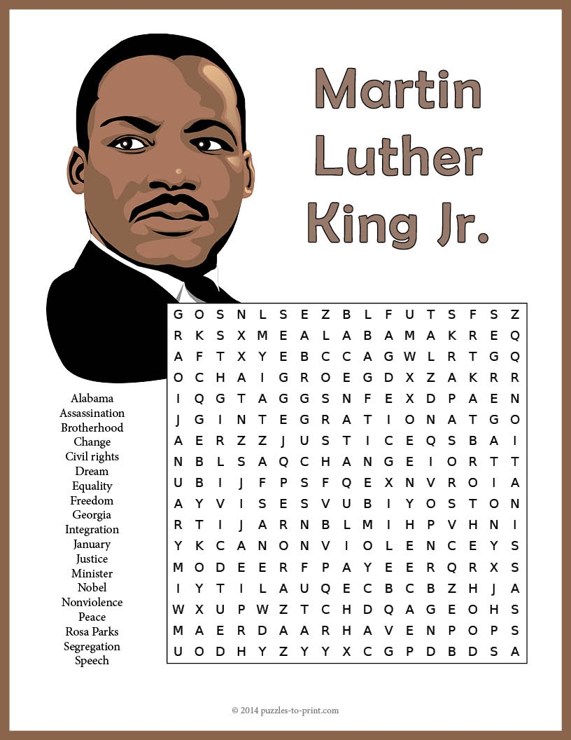 Martin Luther King Jr Word Search Martin Luther King Jr Word Search